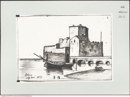 Vorderseite von Bibliotheca Hertziana [https://www.deutsche-digitale-bibliothek.de/content/lizenzen/rv-ez/] Skizzenbuch LatiumTorre Astura bei Anzio und Nettuno - , bh530179_recto. Foto.