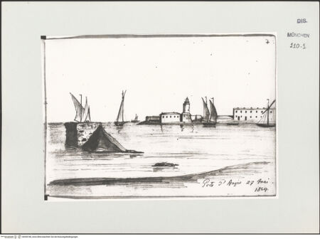 Vorderseite von Bibliotheca Hertziana [https://www.deutsche-digitale-bibliothek.de/content/lizenzen/rv-ez/] Skizzenbuch LatiumPorto d'Anzio - , bh530180_recto. Foto.