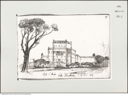 Vorderseite von Bibliotheca Hertziana [https://www.deutsche-digitale-bibliothek.de/content/lizenzen/rv-ez/] Skizzenbuch LatiumPorto d'Anzio (Nettuno), Villa Borghese - , bh530182_recto. Foto.