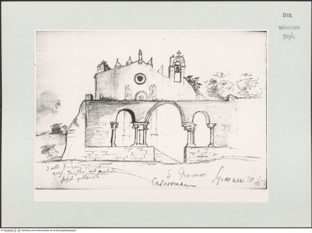 Vorderseite von Bibliotheca Hertziana [https://www.deutsche-digitale-bibliothek.de/content/lizenzen/rv-ez/] Skizzenbuch Capri, SizilienSyrakus, San Giovanni alle Catacombe - , bh530200_recto. Foto.