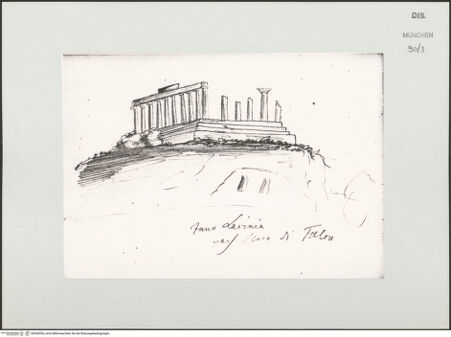 Vorderseite von Bibliotheca Hertziana [https://www.deutsche-digitale-bibliothek.de/content/lizenzen/rv-ez/] Skizzenbuch Capri, SizilienAgrigento, Tempel der Juno Lacinia (Tempio di Giunone Lacinia) - links, bh530206_recto. Foto.