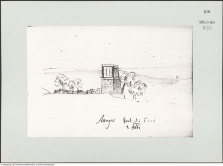 Vorderseite von Bibliotheca Hertziana [https://www.deutsche-digitale-bibliothek.de/content/lizenzen/rv-ez/] Skizzenbuch Capri, SizilienAgrigento, Grabmal des Theron - rechts, bh530209_recto. Foto.