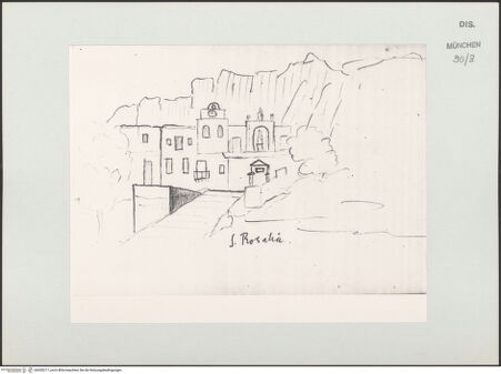 Vorderseite von Bibliotheca Hertziana [https://www.deutsche-digitale-bibliothek.de/content/lizenzen/rv-ez/] Skizzenbuch Capri, SizilienPalermo, Das Heiligtum der heiligen Rosalia - , bh530217_recto. Foto.