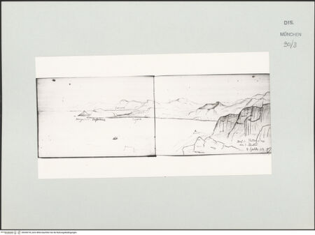 Vorderseite von Bibliotheca Hertziana [https://www.deutsche-digitale-bibliothek.de/content/lizenzen/rv-ez/] Skizzenbuch Capri, SizilienAnsicht der Küste von Palermo vom Monte Pellegrino aus - , bh530218_recto. Foto.