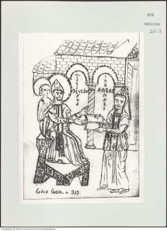 Vorderseite von Bibliotheca Hertziana [https://www.deutsche-digitale-bibliothek.de/content/lizenzen/rv-ez/] Skizzenbuch Latium, KampanienReproduktion einer Manuskriptseite (Stifterbild, Codex Casin. n. 353) - , bh530233_recto. Foto.