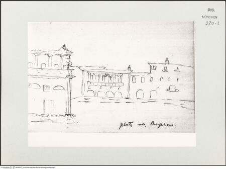 Vorderseite von Bibliotheca Hertziana [http://creativecommons.org/publicdomain/mark/1.0/] Skizzenbuch Latium, KampanienAnsicht des Platzes von Arpino - , bh530237_recto. Foto.