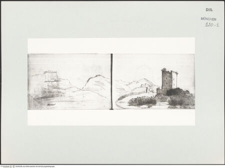 Vorderseite von Bibliotheca Hertziana [https://www.deutsche-digitale-bibliothek.de/content/lizenzen/rv-ez/] Skizzenbuch Latium, KampanienAnsicht von Norma und Ninfa - , bh530248_recto. Foto.