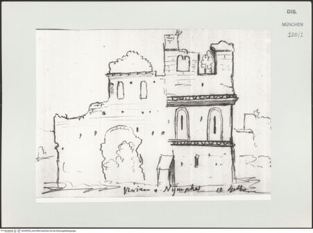 Vorderseite von Bibliotheca Hertziana [https://www.deutsche-digitale-bibliothek.de/content/lizenzen/rv-ez/] Skizzenbuch Latium, KampanienAnsicht von Ninfa - , bh530250_recto. Foto.