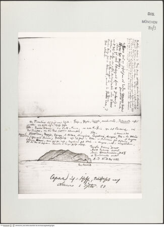 Vorderseite von Bibliotheca Hertziana [https://www.deutsche-digitale-bibliothek.de/content/lizenzen/rv-ez/] Korsika-SkizzenbuchTextseite; Capraia auf dem Schiff (1852.09.05) - , bh530254_recto. Foto.