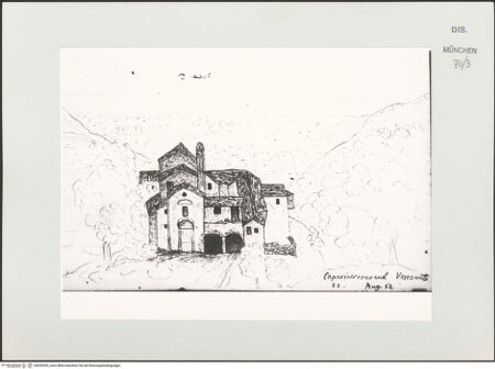 Vorderseite von Bibliotheca Hertziana [https://www.deutsche-digitale-bibliothek.de/content/lizenzen/rv-ez/] Korsika-SkizzenbuchEin Kapuzinerkonvent bei Vescovato (Korsika) - , bh530262_recto. Foto.