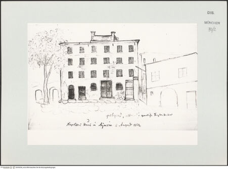 Vorderseite von Bibliotheca Hertziana [https://www.deutsche-digitale-bibliothek.de/content/lizenzen/rv-ez/] Korsika-SkizzenbuchNapoleons Haus in Ajaccio (Korsika) - , bh530266_recto. Foto.