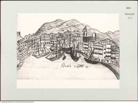 Vorderseite von Bibliotheca Hertziana [https://www.deutsche-digitale-bibliothek.de/content/lizenzen/rv-ez/] Korsika-SkizzenbuchVedute des Hafens von Bastia (Korsika) - , bh530270_recto. Foto.