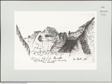 Vorderseite von Bibliotheca Hertziana [https://www.deutsche-digitale-bibliothek.de/content/lizenzen/rv-ez/] Skizzenbuch Latium, Kampanien, CapriBlick von der Höhe bei Ravello auf Pontone - , bh530556_recto. Foto.