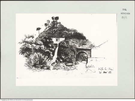 Vorderseite von Bibliotheca Hertziana [https://www.deutsche-digitale-bibliothek.de/content/lizenzen/rv-ez/] Skizzenbuch Latium, Kampanien, CapriMühle bei Nemi - , bh530565_recto. Foto.