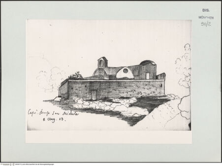 Vorderseite von Bibliotheca Hertziana [https://www.deutsche-digitale-bibliothek.de/content/lizenzen/rv-ez/] Skizzenbuch Capri, SizilienCapri, Kirche San Michele - , bh530710_recto. Foto.