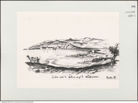 Vorderseite von Bibliotheca Hertziana [https://www.deutsche-digitale-bibliothek.de/content/lizenzen/rv-ez/] Skizzenbuch Vorderasien, Ägypten, PalästinaSidon mit Blick auf den Libanon - , bh530723_recto. Foto.
