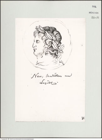 Vorderseite von Bibliotheca Hertziana [https://www.deutsche-digitale-bibliothek.de/content/lizenzen/rv-ez/] Skizzenbuch Latium, RomNero, Medaillon vom Capitol - , bh530728_recto. Foto.