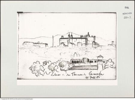 Vorderseite von Bibliotheca Hertziana [https://www.deutsche-digitale-bibliothek.de/content/lizenzen/rv-ez/] Skizzenbuch LatiumDer Lateran von den Thermen des Caracalla aus gesehen - , bh530735_recto. Foto.