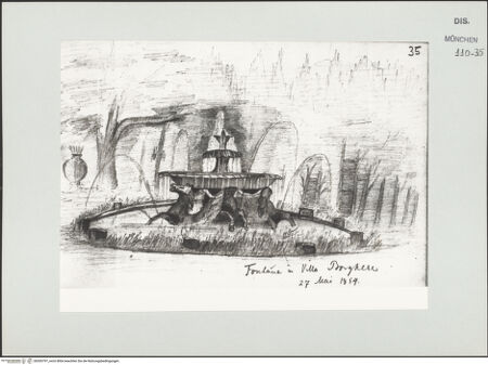 Vorderseite von Bibliotheca Hertziana [https://www.deutsche-digitale-bibliothek.de/content/lizenzen/rv-ez/] Skizzenbuch Latium, RomFontana in Villa Borghese - , bh530797_recto. Foto.