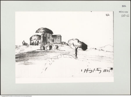 Vorderseite von Bibliotheca Hertziana [https://www.deutsche-digitale-bibliothek.de/content/lizenzen/rv-ez/] Skizzenbuch Latium, RomRoma, (Castello della) Cecchignola (?) - , bh530802_recto. Foto.