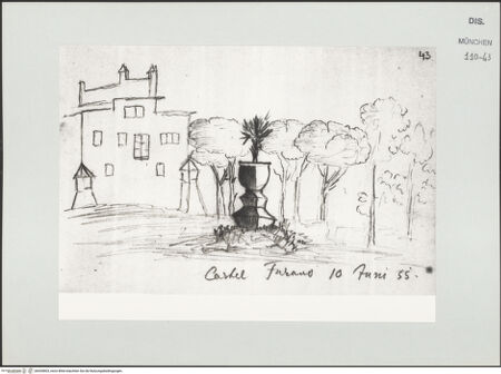 Vorderseite von Bibliotheca Hertziana [https://www.deutsche-digitale-bibliothek.de/content/lizenzen/rv-ez/] Skizzenbuch Latium, RomCastel Fusano, Villa Chigi-Sacchetti - , bh530803_recto. Foto.