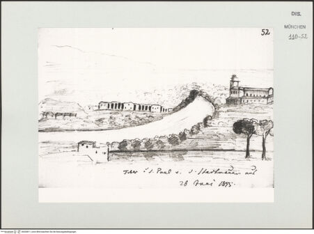 Vorderseite von Bibliotheca Hertziana [https://www.deutsche-digitale-bibliothek.de/content/lizenzen/rv-ez/] Skizzenbuch Latium, RomRoma, Tiberlandschaft bei San Paolo fuori le Mura - , bh530811_recto. Foto.