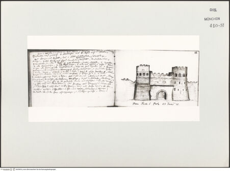 Vorderseite von Bibliotheca Hertziana [https://www.deutsche-digitale-bibliothek.de/content/lizenzen/rv-ez/] Skizzenbuch Latium, RomTextseite; Roma, Porta San Paolo - , bh530816_recto. Foto.