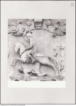 Vorderseite von Biblioteca Fardelliana, Trapani [https://www.deutsche-digitale-bibliothek.de/content/lizenzen/rv-ez/] HauptportalRoger I., Graf von Sizilien, reitet einen Muselmanen nieder - Detail, bh531747_recto. Foto: Bertolini, Giovanni.