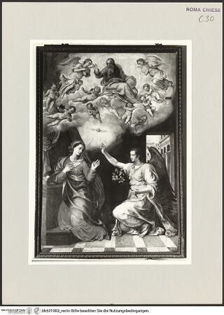 Vorderseite von Sopr. BAS ROMA [https://rightsstatements.org/page/CNE/1.0/] Verkündigung - Gesamtaufnahme, bh531983_recto. Foto.