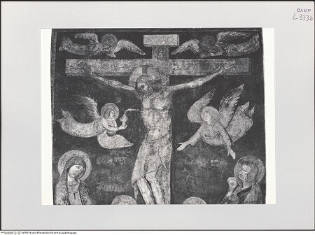 Vorderseite von Pedicini, Luciano [https://www.deutsche-digitale-bibliothek.de/content/lizenzen/rv-ez/] Kreuzigung mit Heiligen Maria, Johannes, Franz von Assisi, Klara und Engeln - Oberes Teil, bh532619_recto. Foto: Pedicini, Luciano.