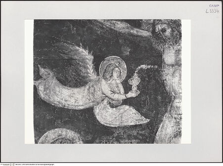 Vorderseite von Pedicini, Luciano [https://www.deutsche-digitale-bibliothek.de/content/lizenzen/rv-ez/] Kreuzigung mit Heiligen Maria, Johannes, Franz von Assisi, Klara und Engeln - Detail: Engel mit Kelch (unten links), bh532621_recto. Foto: Pedicini, Luciano.