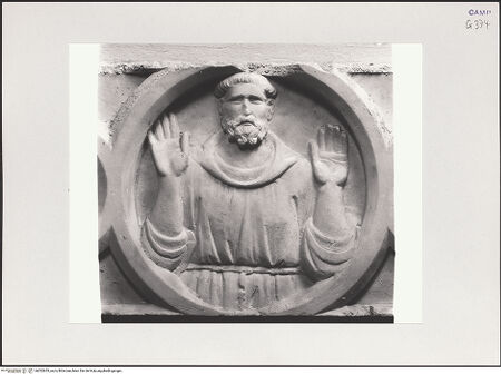 Vorderseite von Pedicini, Luciano [https://www.deutsche-digitale-bibliothek.de/content/lizenzen/rv-ez/] Sarkophagrelief - Frontplatte, Detail: Heiliger Franz von Assisi, bh532653_recto. Foto: Pedicini, Luciano.