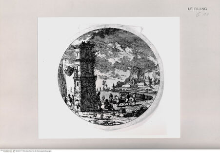 Vorderseite von Istituto Nazionale per la Grafica [http://creativecommons.org/publicdomain/mark/1.0/] Meerlandschaft mit Turm - , bh533277. Foto.