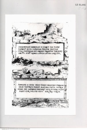 Vorderseite von Bibliotheca Hertziana [http://creativecommons.org/publicdomain/mark/1.0/] Monumenta clarorum doctrina praecipuè ...Tafel 4: Grabruinen in Rom - , bh533358. Foto.