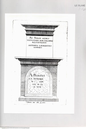 Vorderseite von Bibliotheca Hertziana [http://creativecommons.org/publicdomain/mark/1.0/] Monumenta clarorum doctrina praecipuè ...Tafel 7: Das Grabmal des Aulus Persius Flaccus in Volterra - , bh533362. Foto.