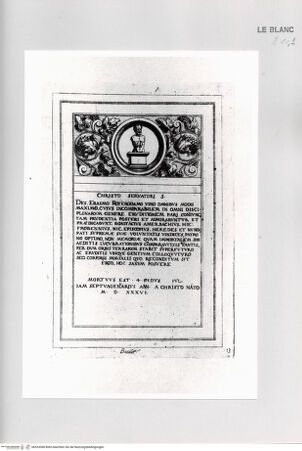 Vorderseite von Bibliotheca Hertziana [http://creativecommons.org/publicdomain/mark/1.0/] Monumenta clarorum doctrina praecipuè ...Tafel 13: Grabstein des Erasmus von Rotterdam in Basel - , bh533368. Foto.