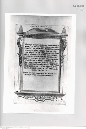 Vorderseite von Bibliotheca Hertziana [http://creativecommons.org/publicdomain/mark/1.0/] Monumenta clarorum doctrina praecipuè ...Tafel 17: Das Grab des Valerio Cordo (?) ... in Rom, Santa Maria dell'Anima - , bh533372. Foto.