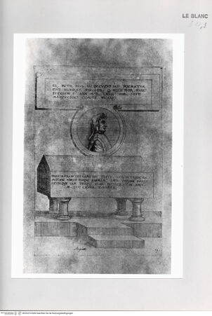 Vorderseite von Bibliotheca Hertziana [http://creativecommons.org/publicdomain/mark/1.0/] Monumenta clarorum doctrina praecipuè ...Tafel 19: Das Grab des Francesco Petrarca in Arquà - , bh533374. Foto.