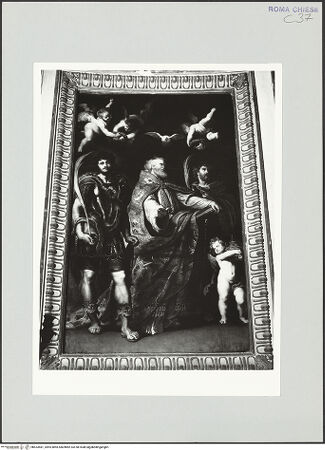 Vorderseite von Sopr. BAS ROMA [https://www.deutsche-digitale-bibliothek.de/content/lizenzen/rv-ez/] Die Heiligen Gregor der Große, Papianus und Maurus - , bh533581_recto. Foto.