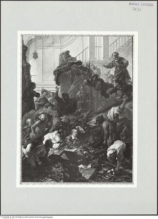 Vorderseite von Sopr. BAS ROMA [https://www.deutsche-digitale-bibliothek.de/content/lizenzen/rv-ez/] Die wundersame Errettung des Kardinalbischofs Vincenzo Maria Orsini (der spätere Papst Benedikt XIII.) bei einem Erdbeben in Benevent durch den heiligen Filippo Neri - , bh533588_recto. Foto.