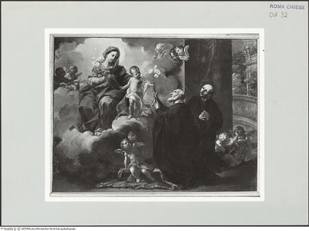 Vorderseite von Sopr. BAS ROMA [https://www.deutsche-digitale-bibliothek.de/content/lizenzen/rv-ez/] Die Madonna erscheint den Heiligen Filippo Neri und Ignatius von Loyola - , bh533589_recto. Foto.