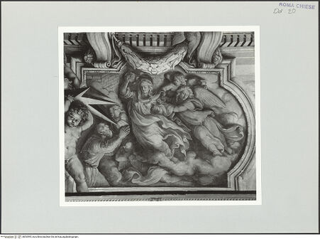 Vorderseite von Sopr. BAS ROMA [https://www.deutsche-digitale-bibliothek.de/content/lizenzen/rv-ez/] Szenen aus der Vita des heiligen Filippo NeriDas Dachwunder beim Bau der Vallicella-Kirche - , bh533595_recto. Foto.