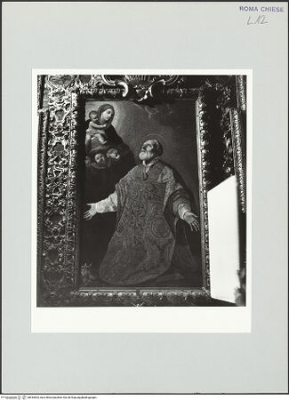 Vorderseite von Sopr. BAS ROMA [https://www.deutsche-digitale-bibliothek.de/content/lizenzen/rv-ez/] Der heilige Filippo Neri im Gebet vor der Madonna - , bh533603_recto. Foto.