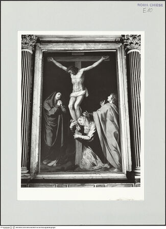 Vorderseite von Sopr. BAS ROMA [https://www.deutsche-digitale-bibliothek.de/content/lizenzen/rv-ez/] Christus am Kreuz mit Maria, Johannes und Maria Magdalena - , bh533604_recto. Foto.