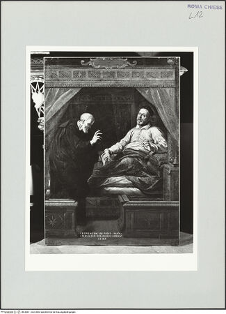 Vorderseite von Sopr. BAS ROMA [https://www.deutsche-digitale-bibliothek.de/content/lizenzen/rv-ez/] Szenen aus dem Leben des heiligen Filippo NeriDer heilige Philippus heilt Papst Clemens VIII. - , bh533811_recto. Foto.