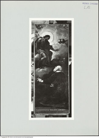 Vorderseite von Sopr. BAS ROMA [https://www.deutsche-digitale-bibliothek.de/content/lizenzen/rv-ez/] Szenen aus dem Leben des heiligen Filippo NeriJohannes der Täufer erscheint dem heiligen Filippo Neri - , bh533813_recto. Foto.