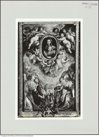 Vorderseite von Sopr. BAS ROMA [https://www.deutsche-digitale-bibliothek.de/content/lizenzen/rv-ez/] Hochaltar von Santa Maria in VallicellaEngel verehren das Gnadenbild der Madonna della Vallicella - , bh533826_recto. Foto.