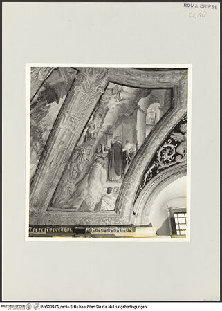 Vorderseite von Sopr. BAS ROMA [https://www.deutsche-digitale-bibliothek.de/content/lizenzen/rv-ez/] Freskenzyklus mit Interzession der Heiligen Gregor und Bernhard sowie Meßfeiern der beiden Heiligen - Bernhards Wunder von Tre Fontane, bh533975_recto. Foto.