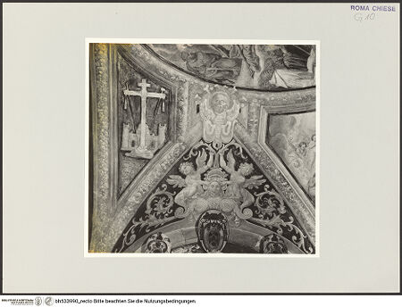 Vorderseite von Sopr. BAS ROMA [https://www.deutsche-digitale-bibliothek.de/content/lizenzen/rv-ez/] Freskenzyklus mit Interzession der Heiligen Gregor und Bernhard sowie Meßfeiern der beiden Heiligen - Dekoration einer Stichkappe mit Grotesken und Arma Christi, bh533990_recto. Foto.