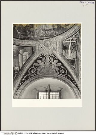 Vorderseite von Sopr. BAS ROMA [https://www.deutsche-digitale-bibliothek.de/content/lizenzen/rv-ez/] Freskenzyklus mit Interzession der Heiligen Gregor und Bernhard sowie Meßfeiern der beiden Heiligen - Dekoration einer Stichkappe mit Grotesken, bh533991_recto. Foto.